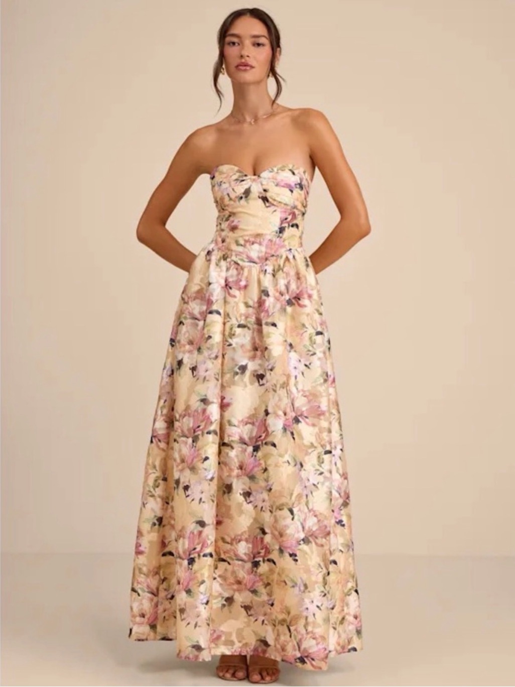 Lulu's Kathani Light Yellow Floral Jacquard Bustier Maxi Dress Nwt Size S